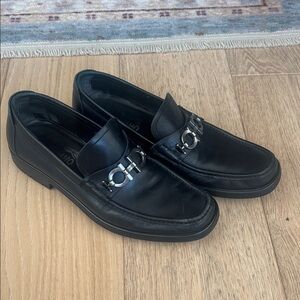 Salvatore Ferragamo Black Leather Slip-On Loafers